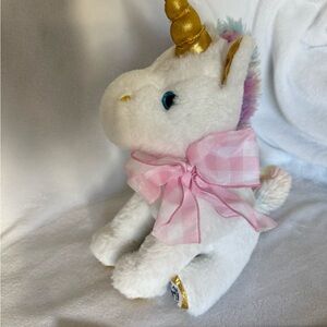 White Unicorn Plush with Pink Bow